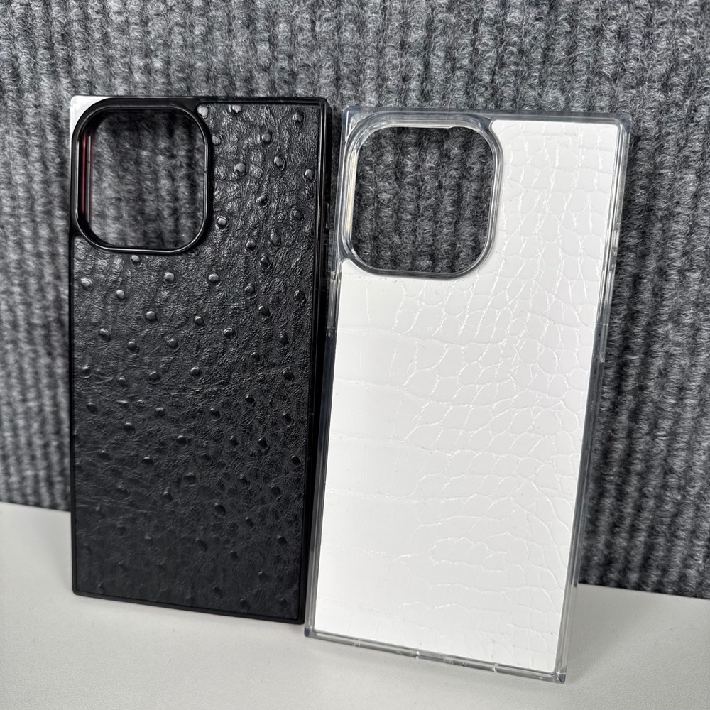 Flaunt Square iPhone 16 Pro + Case Set Black Ostrich White Croc Texture WPF14Q - Picture 3 of 7
